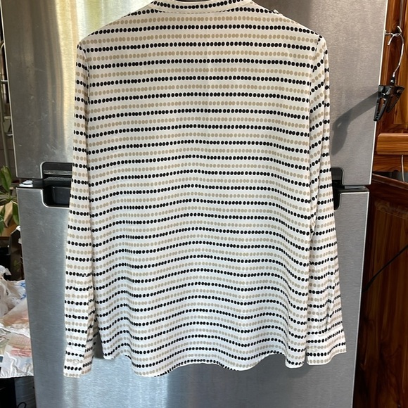 Calvin Klein women’s M Blush & black polka dot on cream blouse longsleeve v-neck - Picture 6 of 13